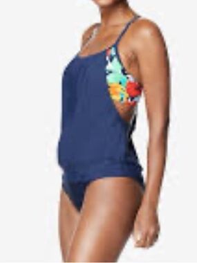 Speedo Navy Tankini Top with Tropical Side Panel